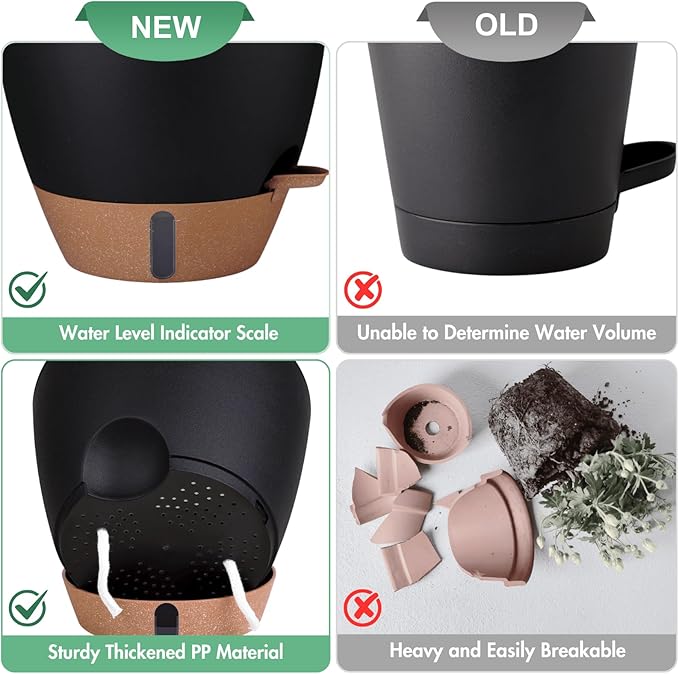 2 Pack 10 inch Plant Pots, PP Plastic Self Watering Plant Pot with Drainage and Tray for Indoor Outdoor Plants , Water Level Window & Reservoir Flower Pots Decorative Planter (Black, 10 Inch)-CasaMuseHome
