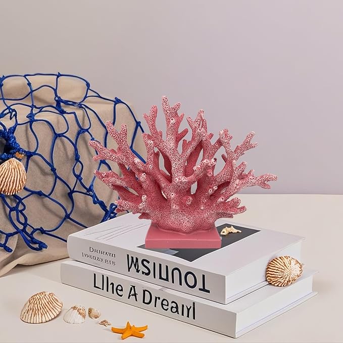 5.8" H Pink Coral Decor - Resin Coral Statue, Nautical Decor for Home, Bedroom, Bathroom, Living Room, Ocean Themed Cabinet Shelf Tabletop Decoration-CasaMuseHome