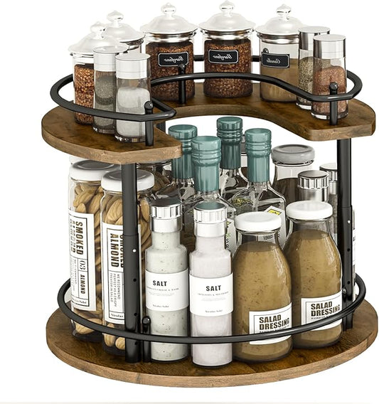 2 Tier Lazy Susan Organizer,2-Tier Spinning Spice Rack with Stable Carousel Base & 4 Height Settings for Cupboard Kitchen Countertop Dining Table Cupboard (Round)-CasaMuseHome