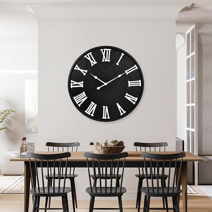 30 Inch Large Wall Clock Farmhouse Style - Black Silent Non-Ticking Rustic Decor for Living Room, Kitchen, Bedroom-CasaMuseHome