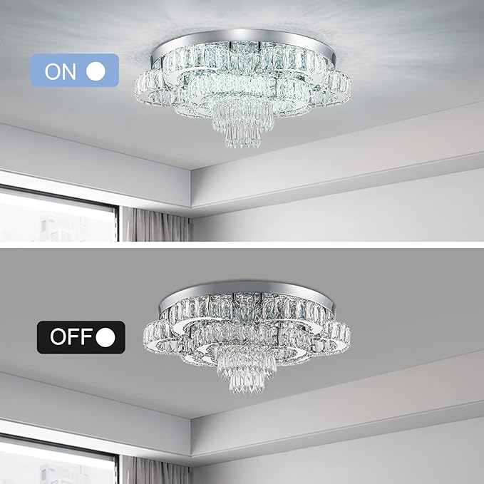 21 Inch Crystal Chandelier LED Flush Mount Ceiling Light Fixtures Luxury Chandeliers for Living Room Bathroom Bedroom Entrance Dining Room(Cool White)-CasaMuseHome