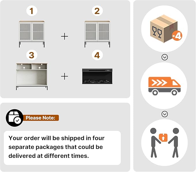 3-Sided Glass Farmhouse Fireplace TV Stand for TVs Up to 100 Inch, Entertainment Center with 36" Electric Fireplace, TV Console with Storage Cabinets for Living Room, Antique White-CasaMuseHome