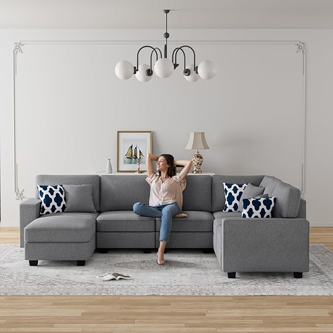 L Lengend Vansen Modular Sectional Sofa U Shaped Couch with Ottoman Modern Reversible Corner Sectional Couch for Living Room (Dark Grey, U Shaped Sofa-2)-CasaMuseHome