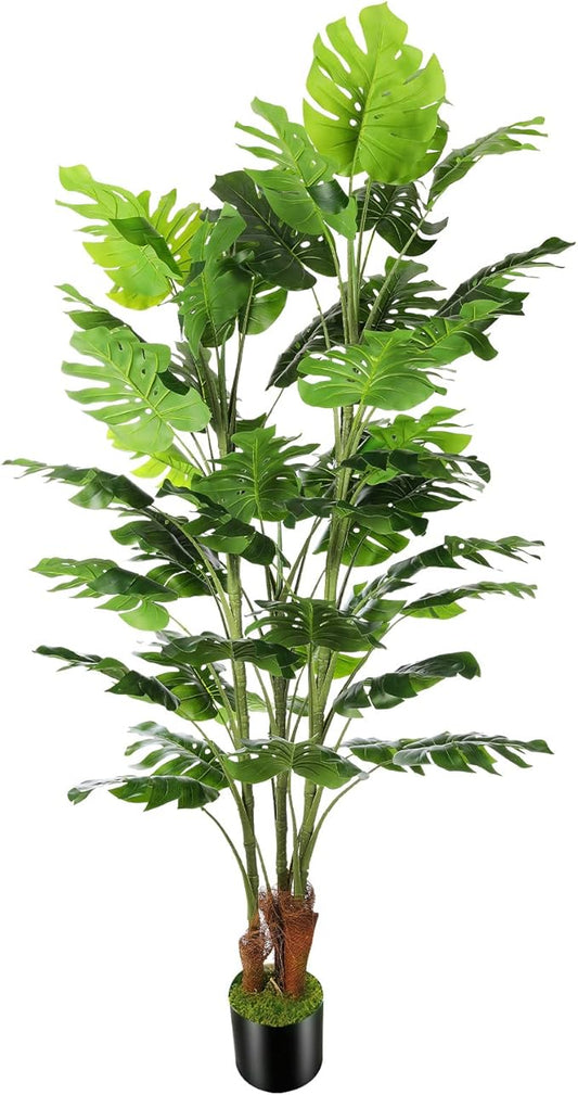 6.3ft Artificial Monstera Deliciosa Tree (75in) with Plastic Nursery Pot Faux Tree, Fake Tropical Split Leaf Palm Plant for Office House Farmhouse Living Room Home Decor (Indoor/Outdoor)-CasaMuseHome