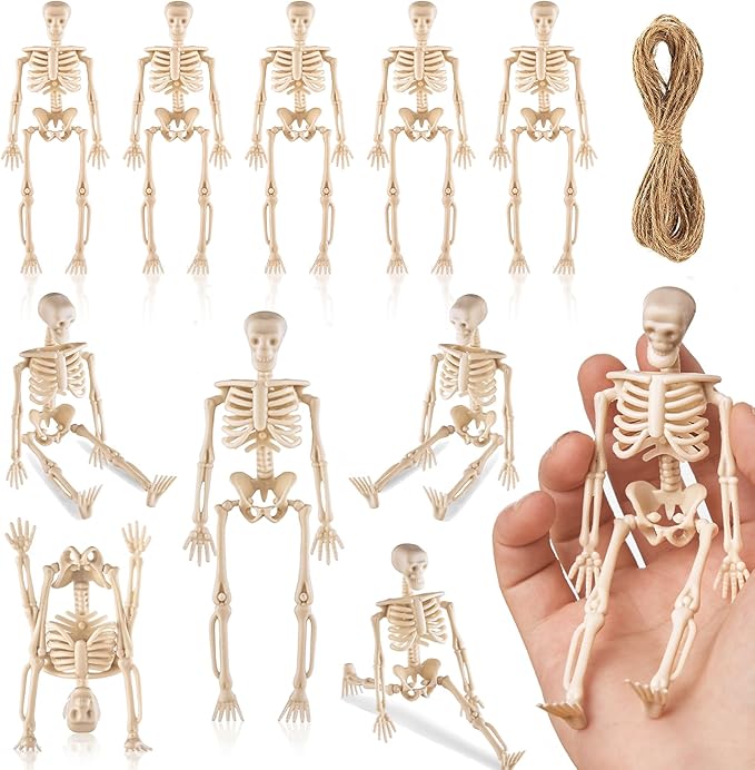 10 Pcs Halloween Mini Skeleton Figurine Decoration,6”Halloween posable Skeleton Decor,Small Plastic Skeleton Figure for Spooky Home Decor Haunted House Decorations Party Favors-CasaMuseHome