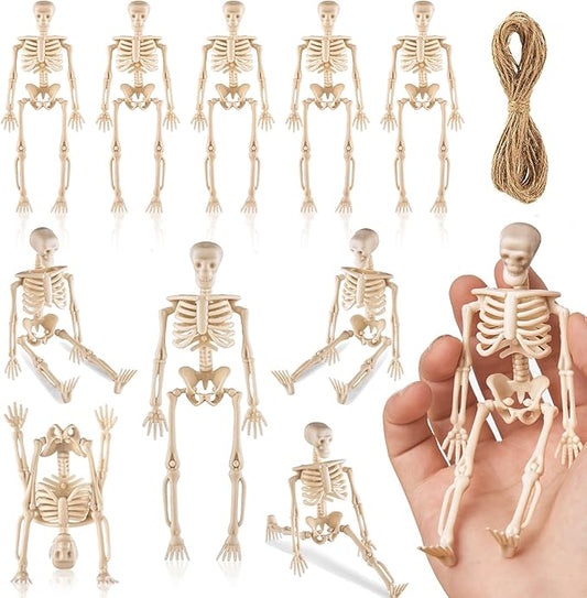 10 Pcs Halloween Mini Skeleton Figurine Decoration,6”Halloween posable Skeleton Decor,Small Plastic Skeleton Figure for Spooky Home Decor Haunted House Decorations Party Favors-CasaMuseHome