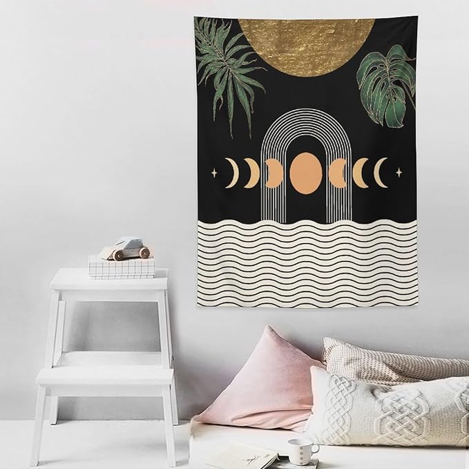 Abstract Boho Tapestry, Mid Century Tropical Tree Leaves Modern Geometric Arch Bohemian Botanical Tapestry, Home Aesthetic Wall Hanging Art Decor for Living Room Bedroom Dormitory 50x60 Inch-CasaMuseHome