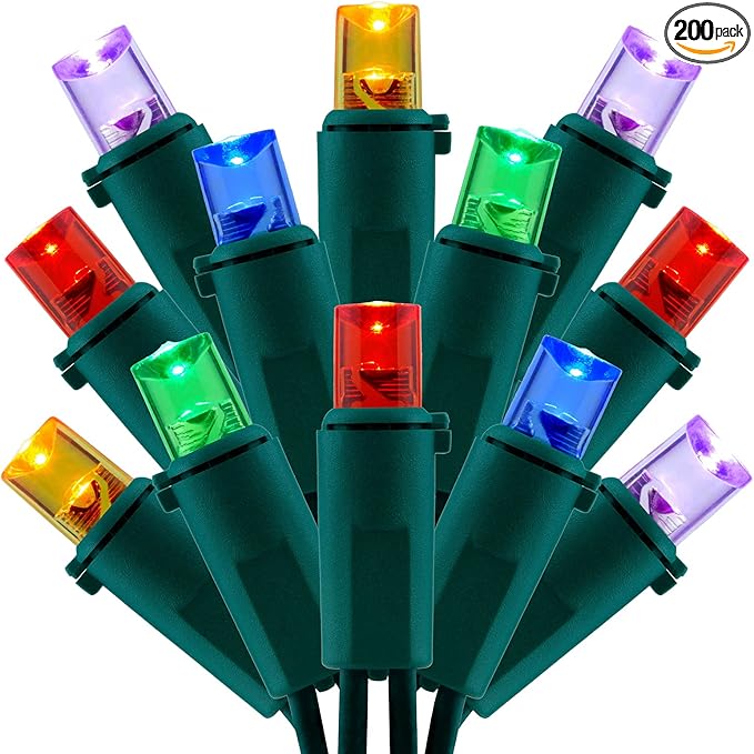 200 Count Multicolor Wide Angle LED Christmas Lights, 66 ft Green Wire UL Certified Commercial Grade 5mm Holiday String Light Set (Multicolor)-CasaMuseHome