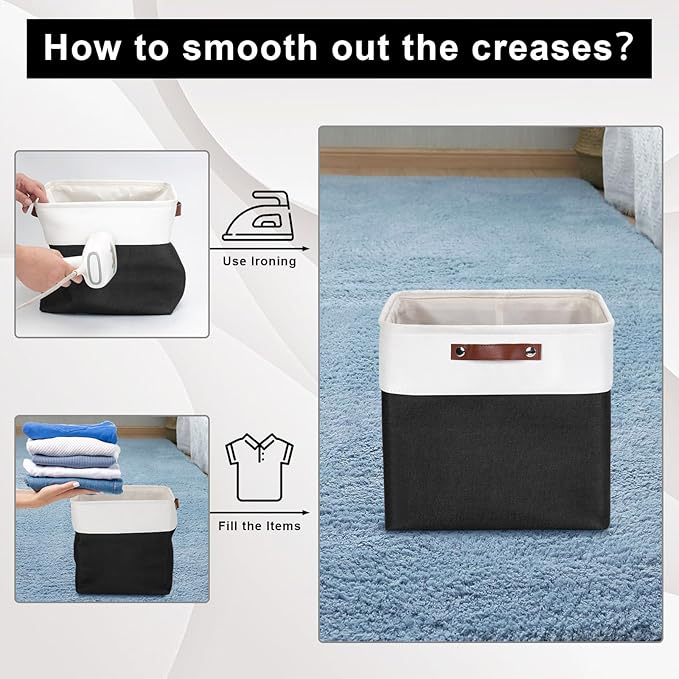 13x13 Cube Storage Bins, Collapsible Fabric Storage Box, 4 Pack Closet Baskets with Handles for Organizing, Shelf, Toys, Clothes, Home, Office, Nursery (Black&White)-CasaMuseHome