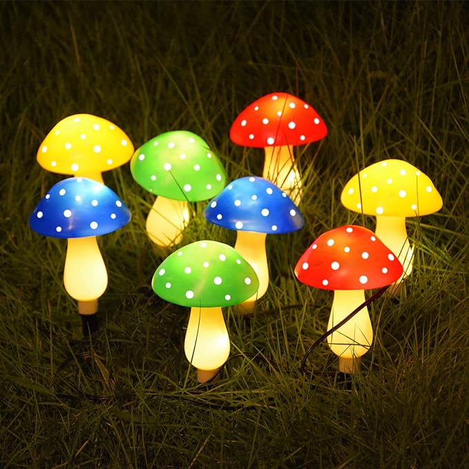 8-Pack Solar Mushroom Lights for Garden Decor, 8 Modes Waterproof Outdoor Garden Mushroom Lamp, Multi-Colored Solar LED Fairy Lights for Christmas Halloween Yard Lawn-CasaMuseHome