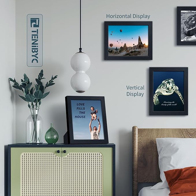 8.5x11 Picture Frame Set of 3 - Black Woodgrain, Solid Wood & HD Tempered Glass, Table Display or Wall Hanging-CasaMuseHome