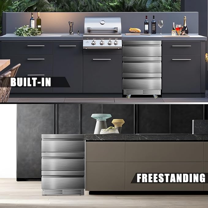 24 Inch Upgraded Three-Drawer Beverage Fridge, Weather Proof Outdoor Stainless Steel Beverage Refrigerator, Under Counter Built-in Beverage Cooler for Home & Commercial Use-CasaMuseHome