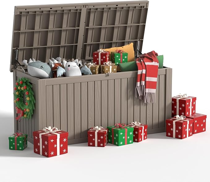 182 Gallon Deck Box Waterproof, UV Resistant Resin Outdoor Storage Box with Hydraulic Rod, Lockable Design and Enhanced Durability for Patio, Garden, and Poolside Use-CasaMuseHome