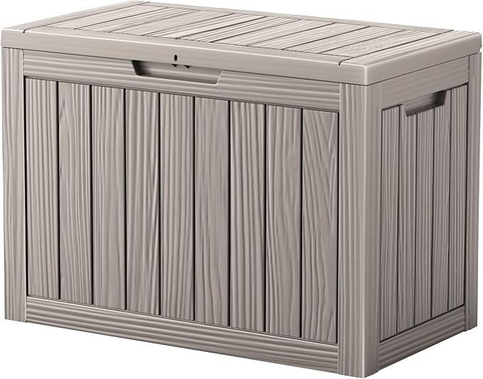 45 Outdoor Storage Box, Waterproof Resin Deck Box with Side Handles, Lockable Outdoor Bench for Indoor & Outdoor Use, Storage Bin for Patio Cushions, Garden Tools, Package Delivery, Grey-CasaMuseHome
