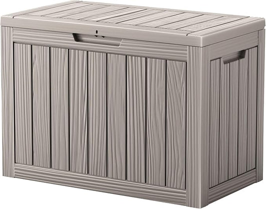 45 Outdoor Storage Box, Waterproof Resin Deck Box with Side Handles, Lockable Outdoor Bench for Indoor & Outdoor Use, Storage Bin for Patio Cushions, Garden Tools, Package Delivery, Grey-CasaMuseHome