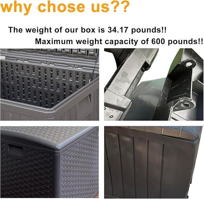 73 Gallon Large Storage Box with Lid,Waterproof Outdoor Storage Container for Patio Furniture Cushions, Gardening Tools, Pool Accessories, Lockable Resin Deck Box with handle Brown-CasaMuseHome