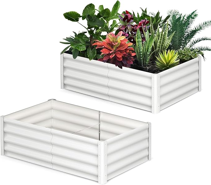 6x3x1ft Large Outdoor Planter Boxes Kit Set of 2, Galvanized Raised Bed Planter with Open-Ended Base Design, Elevated for Outdoor Plants, Durable Raised Bed for Gardening,Beige-CasaMuseHome