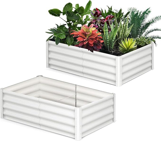 6x3x1ft Large Outdoor Planter Boxes Kit Set of 2, Galvanized Raised Bed Planter with Open-Ended Base Design, Elevated for Outdoor Plants, Durable Raised Bed for Gardening,Beige-CasaMuseHome