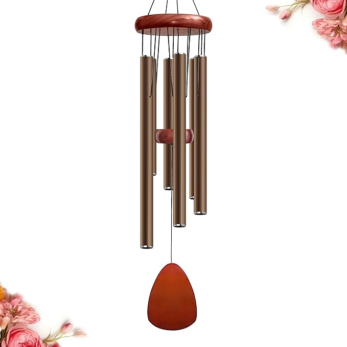 28" Wind Chime for Mothers Day, Decorative Wind Chimes for Outside, Memorial Windchimes Remembrance Gift for Women Mom Grandma, Metal Wind Chimes Outdoor Decor for Garden Patio Zen(Coffee)-CasaMuseHome
