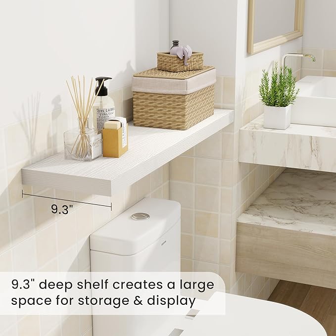 36 Inch Floating Shelves, 9.3 Inch Deep Rustic Wall Shelves - Extra Deeper Wall Mounted Storage Shelves for Bathroom, Kitchen, Living Room (White, Set of 2)-CasaMuseHome
