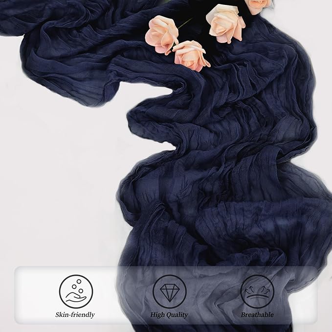 12 Pack Navy Blue Cheesecloth Table Runner 10FT Boho Fabric Rustic Cheese Cloth Table Runner for Wedding Bridal Shower Baby Shower Gauze Sheer Birthday Party Table Decorations 20 x 120 Inch Long-CasaMuseHome