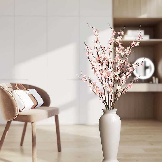 4Pcs Cherry Blossom Branches Artificial Flowers for Spring Summer Indoor Decoration,Faux Long Stem Artificial Flowers for Wedding Home Office Bedroom Party Table Centerpieces Decor (Pink)-CasaMuseHome