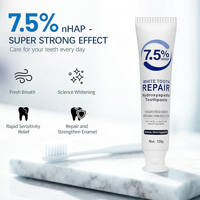 7.5% Nano Hydroxyapatite Toothpaste 2Packs (Fluoride-Free), Helps Remineralize, Protects Enamel, Strengthens Tooth, Dentist-Recommended for Sensitive Teeth & Kids, Refresh Mint Whitening Toothpaste-CasaMuseHome