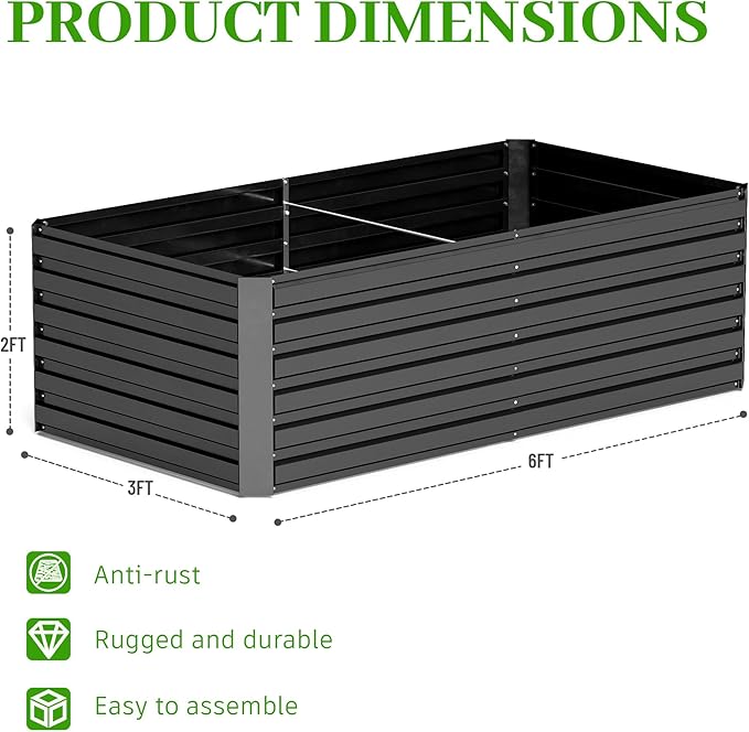 6x3x2 ft Raised Garden Bed, Large Metal Planter Raised Beds, Planters for Outdoor Plants for Vegetables, Flowers, Herbs, Fruits, and Succulents.(4 Pcs)-CasaMuseHome