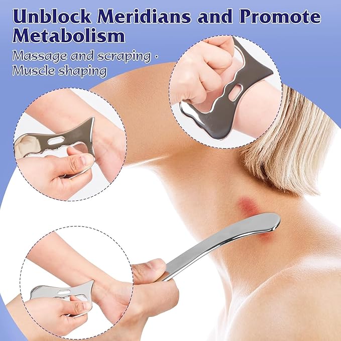 3 in 1 Guasha Massage Tool, Grade Stainless Steel Scraping Tool for Soft Tissue Upgrade Physical Therapy Stuff,Used for Back, Legs, Arms,Neck,Shoulder, Gua sha Tool… (Square+S-Shape+D-Shape)-CasaMuseHome