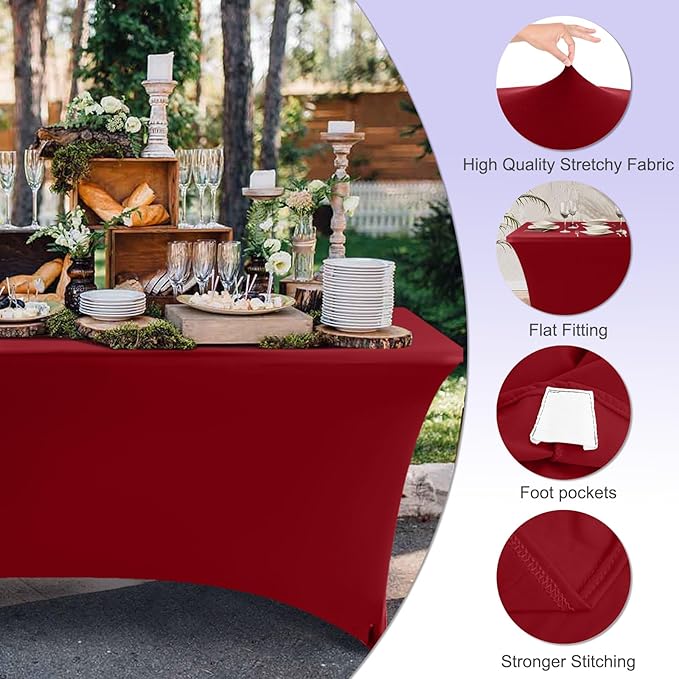 ABCCANOPY 6 FT Red Spandex Table Cover Stretch Fitted Wrinkle Resistant Tablecloth Reuse for Rectangular Folding Table Patry Event Wedding Banquet Protector-CasaMuseHome