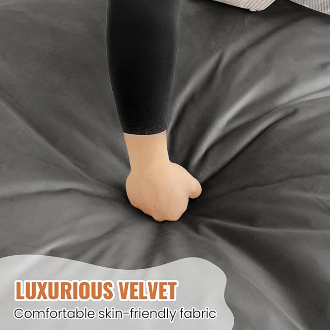 4FT Bean Bag Chair: Bean Bag with Velvet Cover, Fluffy and Comfy Bean Bag Chairs for Adults and Kids, Bean Bag Sofa Filled with High-Density Sponge for Gaming (Grey)-CasaMuseHome