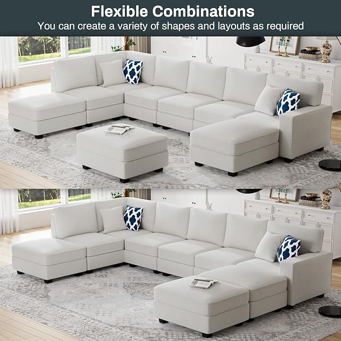 L Lengend Vansen Modular Sectional Sofa U Shaped Couch with Ottoman Modern Reversible Corner Sectional Couch for Living Room (Cream, U Shaped Sofa-4)-CasaMuseHome