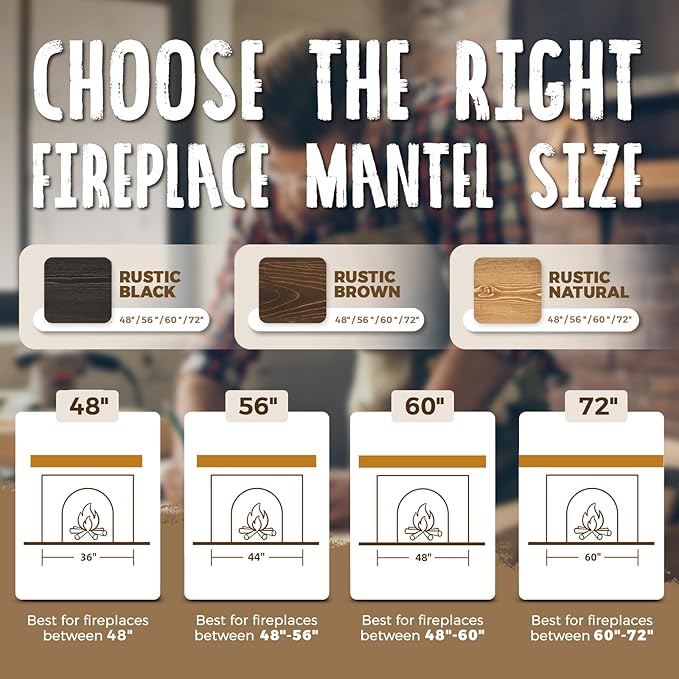 56x8x3 Fireplace Mantel - Handcrafted Hollow Rustic Solid Wood Wall Mounted Floating Shelf with Invisible Heavy Duty Wood Bracket (Weathered Brown)-CasaMuseHome