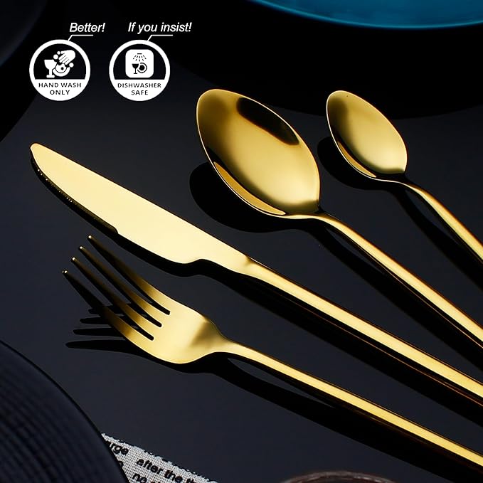 24 Piece Silverware Set For 6 Gold Heavy duty 18/10 Stainless Steel Flatware Set Modern Design Knife/Fork/Spoon Mirror Polished Dishwasher Safe Cutlery Set with Gifts-CasaMuseHome