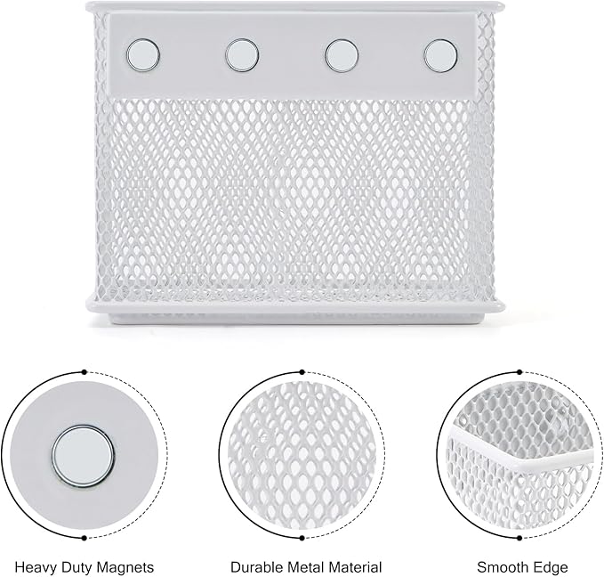 4.5'' × 2.2'' × 3.5'' Magnetic Basket for Whiteboard White Magnetic Basket for Fridge Magnetic Organizer Holder with 4 Strong Magnets Magnetic Holder for Refrigerator Locker-CasaMuseHome