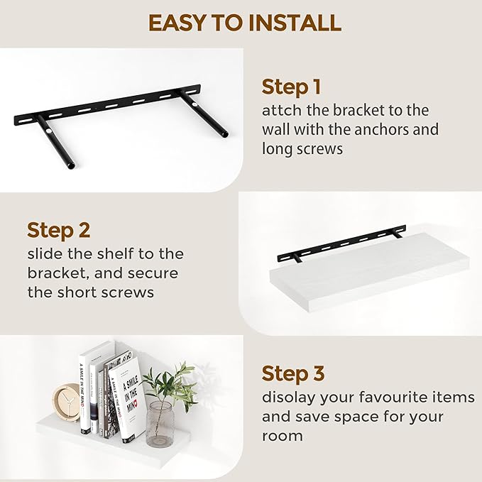 72 Inch Floating Shelves White, 72 x 9 Rustic Wooden Fireplace Mantel, 9 Inch Floating Shelf for Wall, Farmhouse Wall Shelves for Home Storage & Display-CasaMuseHome