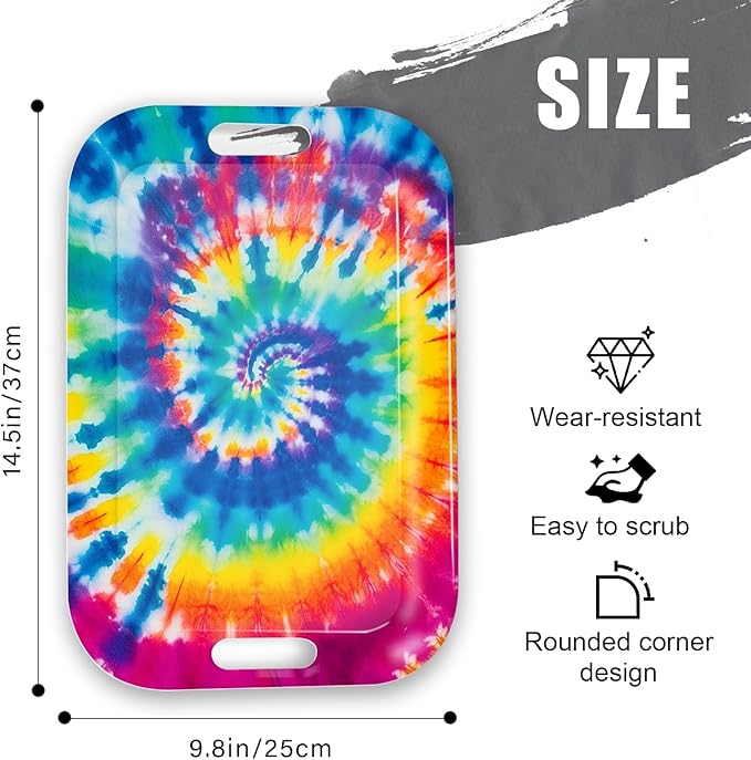 Serving Trays with Handles, 14.5 x 9.8 inch Rectangular Plastic Tray for Restaurant, Kitchen, Tie-Dye Colorful Spiral Patterns-CasaMuseHome