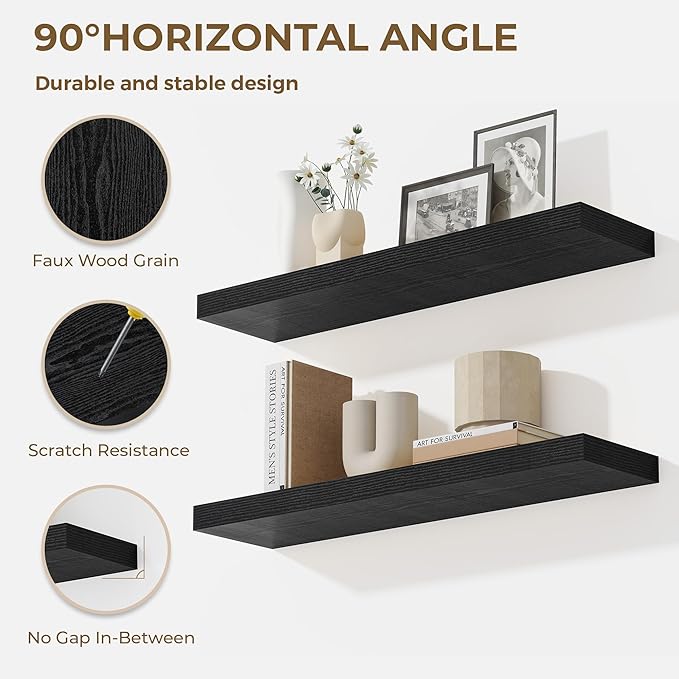 48 Inches Floating Shelves for Wall, 9.3" Deep Long Floating Shelves Set of 1, Large Display & Storage Shelf, Wall Shelf for Bathroom Bedroom Living Room Kitchen Office, Black-CasaMuseHome