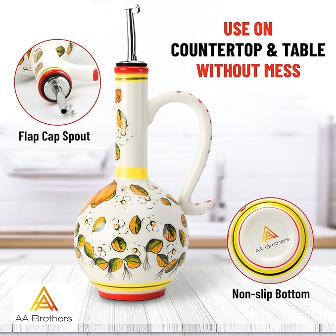 15Oz Ceramic Handmade Oil Dispenser with 3 olive design-CasaMuseHome