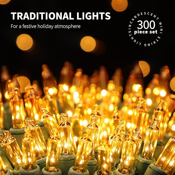 300LIGHTS(2*150L) YELLOW Extra-Bright With End Connectors Christmas Decorative Light 19.44m UL Certified Mini String Light Set Waterproof for Home Garden Holiday Tree Party Patio Decor Wedding-CasaMuseHome