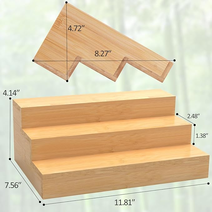 2 Pack Bamboo Spice Rack Organizer for Countertop, 3 Tier Spice Step Shelf for Cabinet (Jars Not Included)-CasaMuseHome