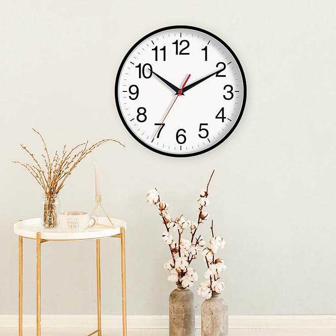 16 Inch Wall Clock, Large Wall Clocks Battery Operated, Big Silent Non-Ticking Analog Clock Decorative for Living Room, Office, Kitchen, Outdoor,Classroom, Bedroom, Bathroom, School(Black)-CasaMuseHome