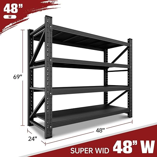 3000LBS Storage Shelves,48" W Garage Shelving Heavy Duty Metal Adjustable Garage Shelves, Shelving Units Industrial Shelving for Warehouse,48" W x 24" D x 69" H,Black-CasaMuseHome