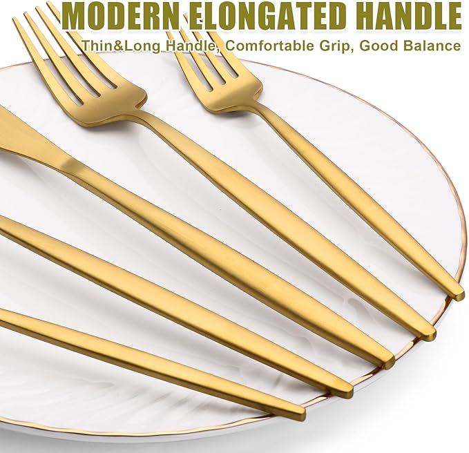 40 Piece Gold Silverware Set for 8, Terlulu Stainless Steel Flatware Set, Gold Cutlery Set Utensils Set, Tableware Include Forks Knives Spoons for Home Kitchen Restaurant Wedding, Satin Finish-CasaMuseHome