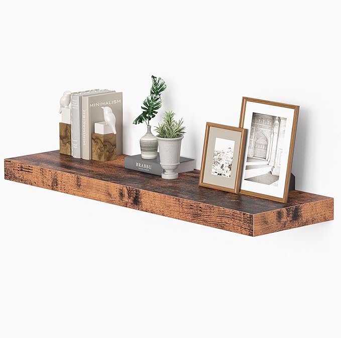 10 inches Deep Floating Shelves 36 inch Long, Sing Shelves for Wall Heavy Duty for Bedroom, Bathroom, Living Room, Kitchen, Office, Farmhouse Shelf Home Decor, Set of 1, Rustic Brown-CasaMuseHome