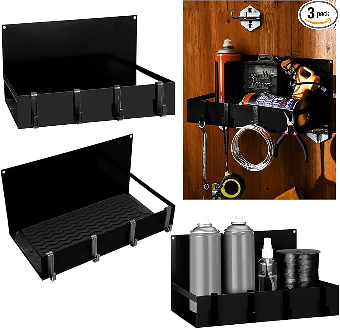 3 Pack Magnet Garage Organizer Magnetic Spice Rack for Refrigerator 20 lb Capacity Shelf Hanging Heavy Duty Magnetic Fridge Side for Organize Garage Tools(Black)-CasaMuseHome