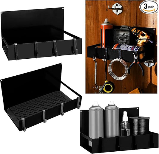 3 Pack Magnet Garage Organizer Magnetic Spice Rack for Refrigerator 20 lb Capacity Shelf Hanging Heavy Duty Magnetic Fridge Side for Organize Garage Tools(Black)-CasaMuseHome