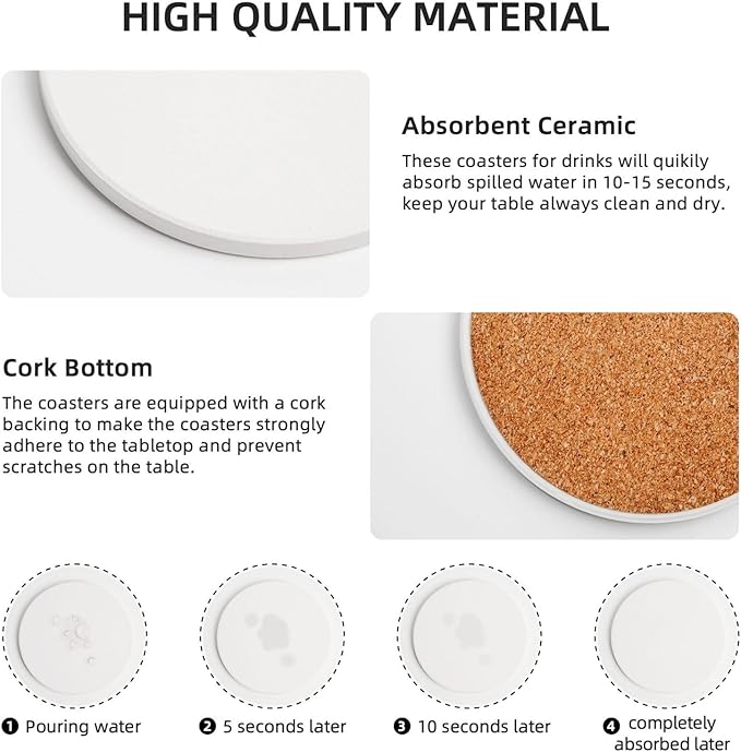 6 PCS Halloween Coasters with Metal Holder and Cork Base Ceramic Drink Coasters Absorbent Cup Mat Non-Slip for Home Kitchen Office Table Decor, 4 Inch Halloween 1-CasaMuseHome