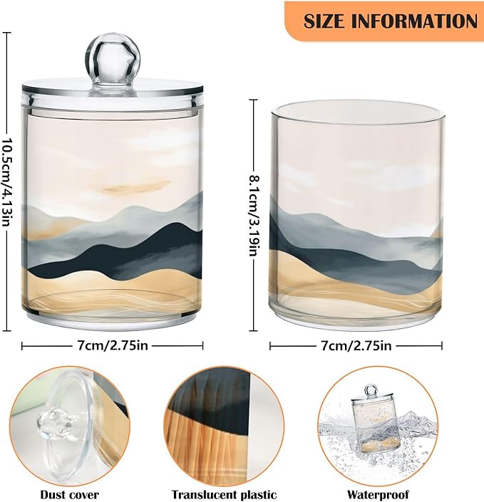 2 Pack Qtip Holder Organizer Dispenser Marble Mountain Bathroom Storage Canister Cotton Ball Holder Container for Cotton Pads/Swabs/Floss-CasaMuseHome