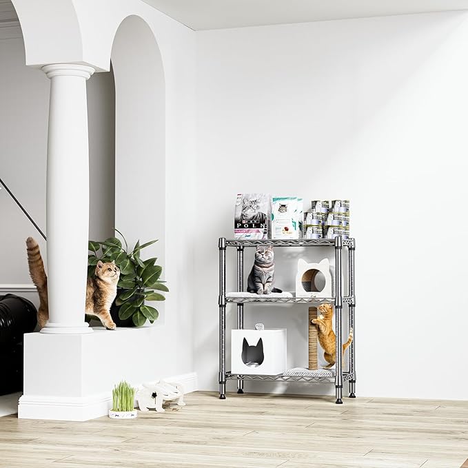 750 lbs 3 Tier Shelf Metal Storage Shelves Wire Rack Closet Organizers for Garage Kitchen Bathroom Laundry Chrome 11.8" D x 25.6" W x 31.5" H-CasaMuseHome